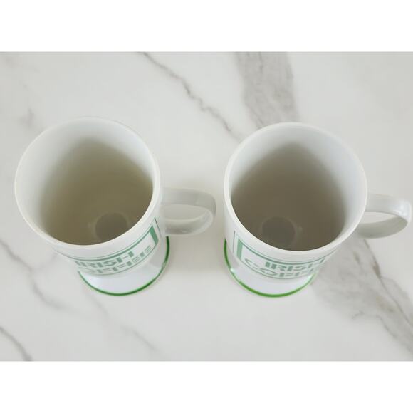 Irish Coffee Mug w/ Recipe Green Clover Pedestal 5" White Porcelain x2 Vintage - Picture 11 of 14
